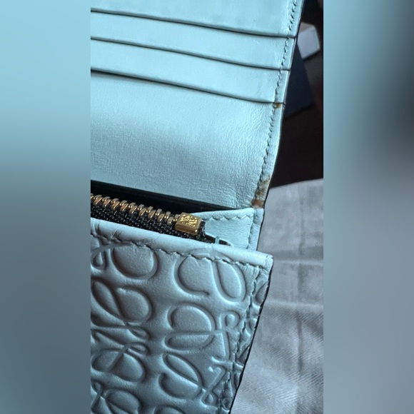 LOEWE ANAGRAM Imprinted Baby Blue Leather Gold Metal Snap Zip Coin Wallet - Picture 12 of 16